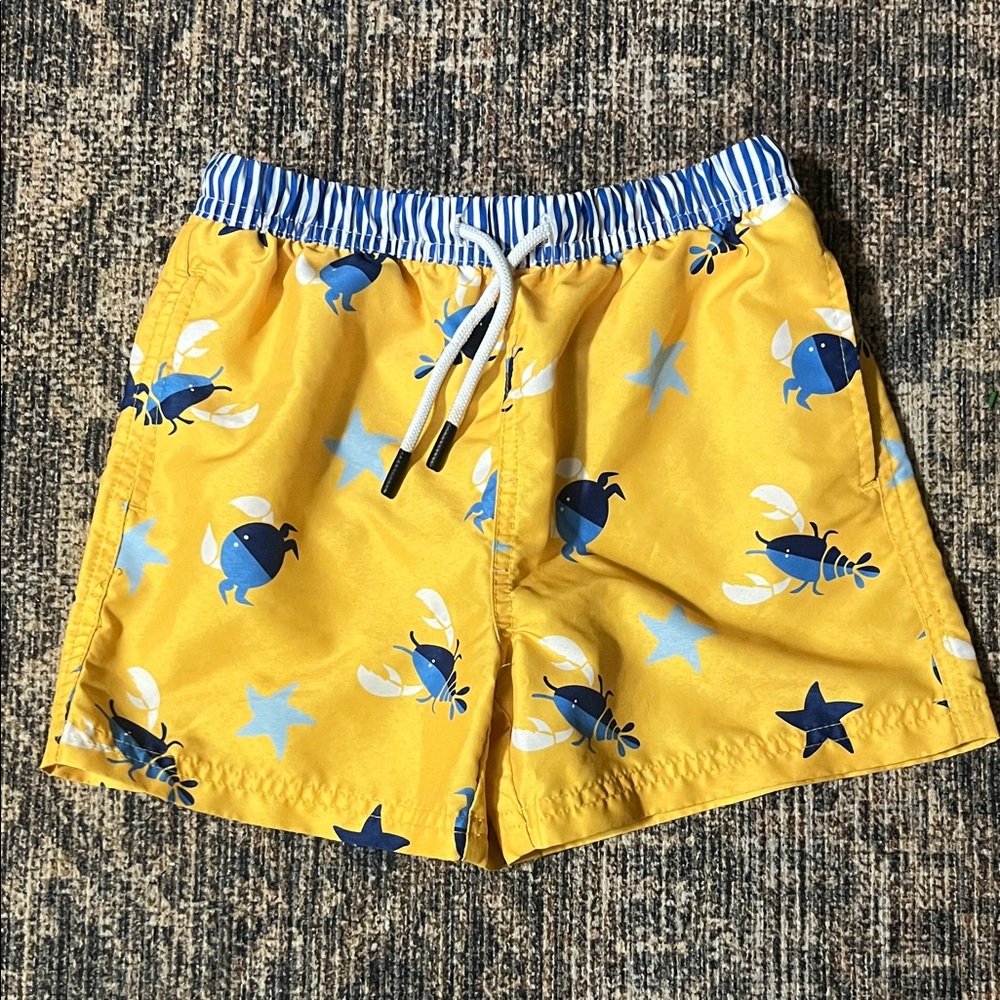 Maamgic Vibrant Yellow Kids Swim Trunks with Blue Crab Design